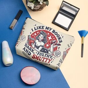 I Like My Books Dark Linen Cosmetic Pouch 7.5”x 9.25” NIP